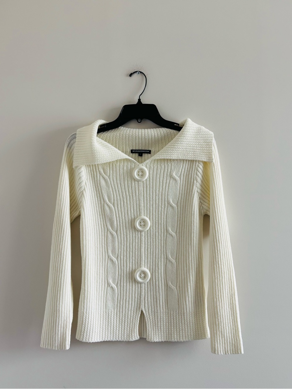 VTG Western Connection Cable Knit Sweater Pullover Button Ivory Womens S Preppy